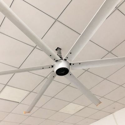 Тихий 1,5 кВт 24 футовый высокоскоростной HVLS большой промышленный электрический потолочный вентилятор с мотором PMSM